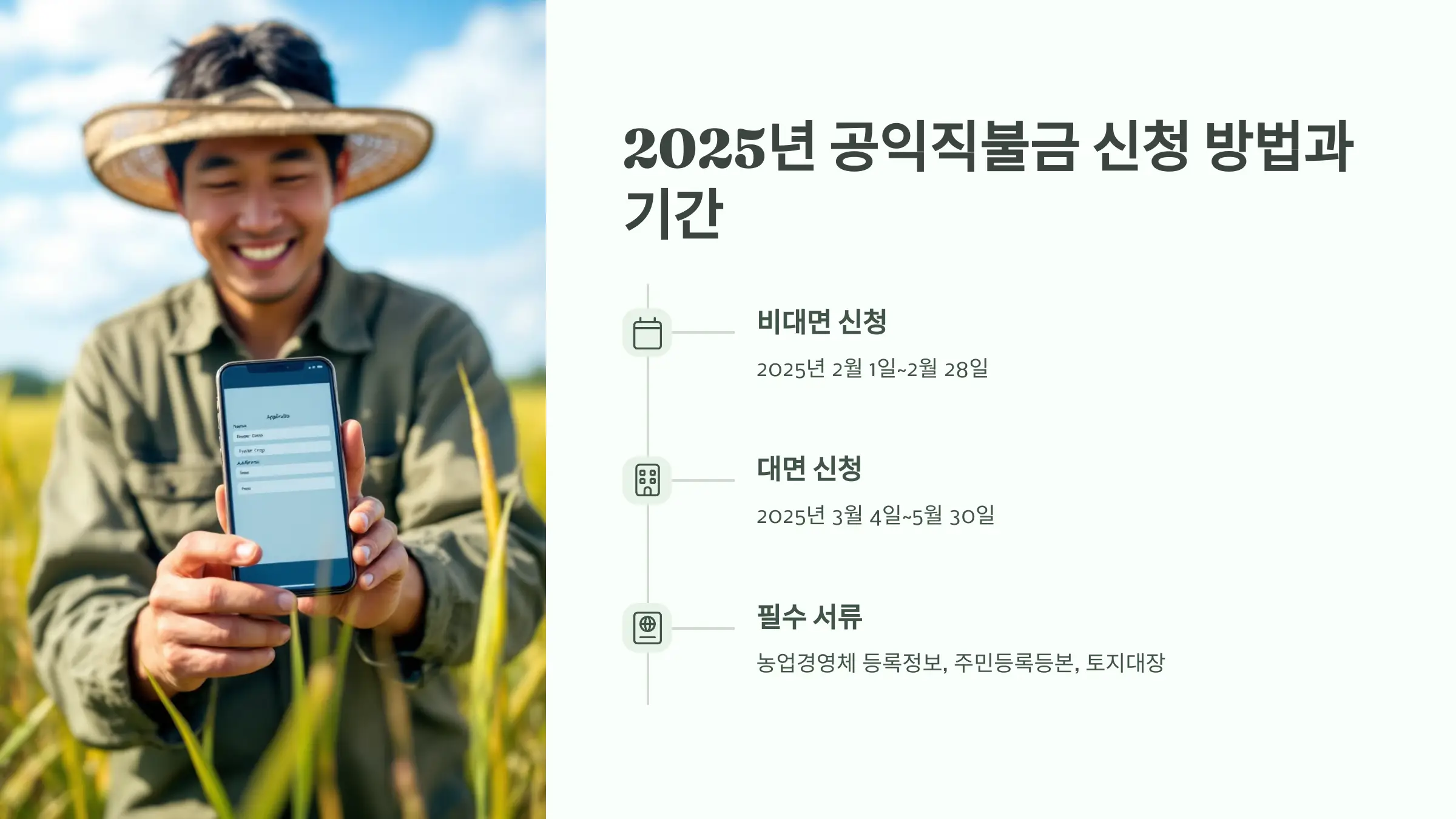 공익 직불금 신청방법, 자격조건, 지급절차, 지급일, 소농직불금, 면적직불금, 필수서류