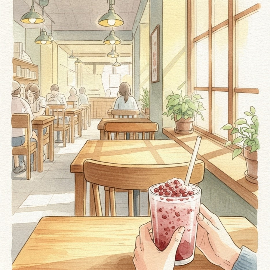 따스한 창가에서 즐기는 시원한 음료 한 잔