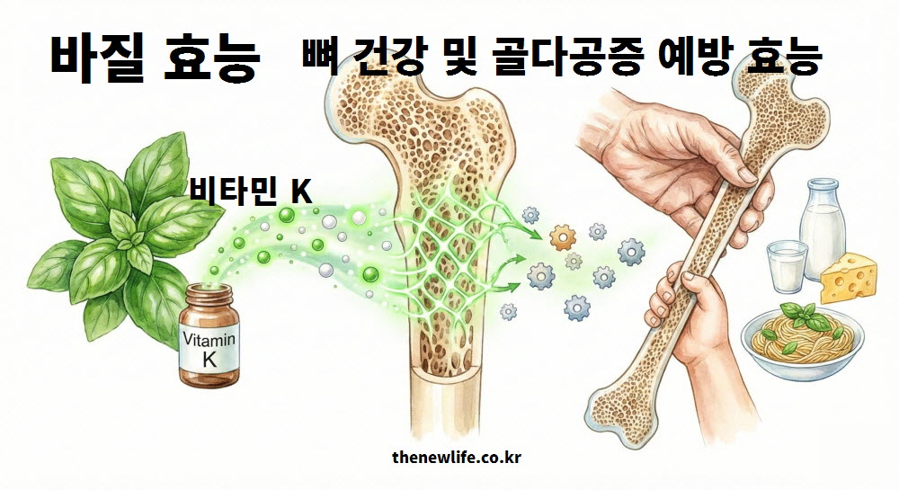 뼈를 튼튼하게 하고 골밀도를 유지해 주는 뼈 건강 바질 효능 그래픽