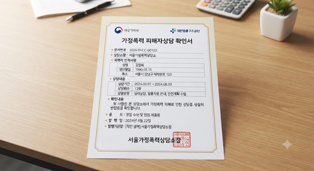 가정폭력을 당하고 피해상담을 받은 이후에 사실확인서를 받은 모습