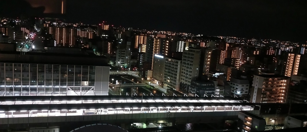 일본 오사카 사카이 지역의 야경, 밤의 도시 풍경
