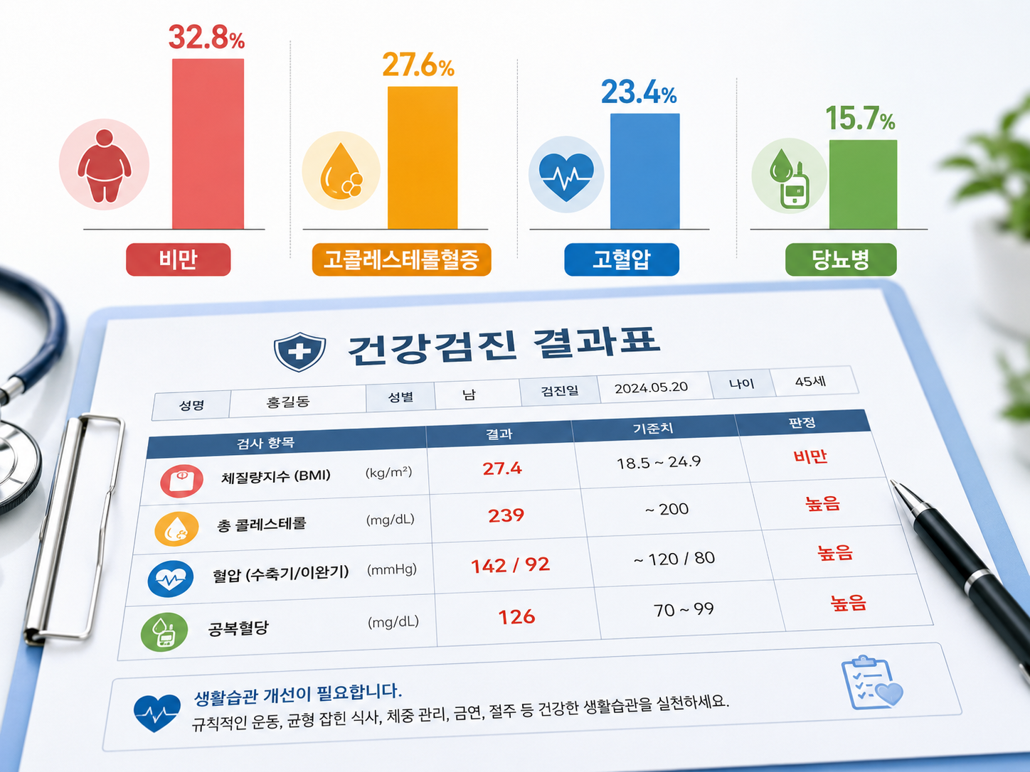 한국인 성인 주요 만성질환 TOP 4 유병률 순위