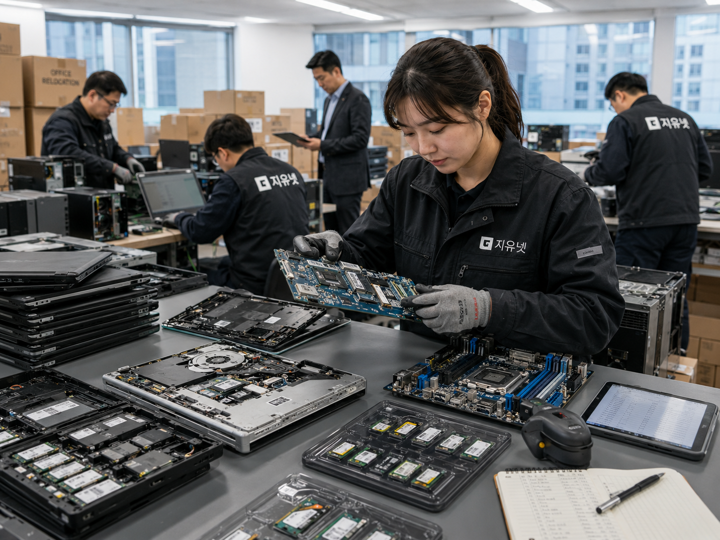 노트북과 PC 내부에서 작은 M.2 SSD와 mSATA SSD 장착 여부를 확인하는 장면