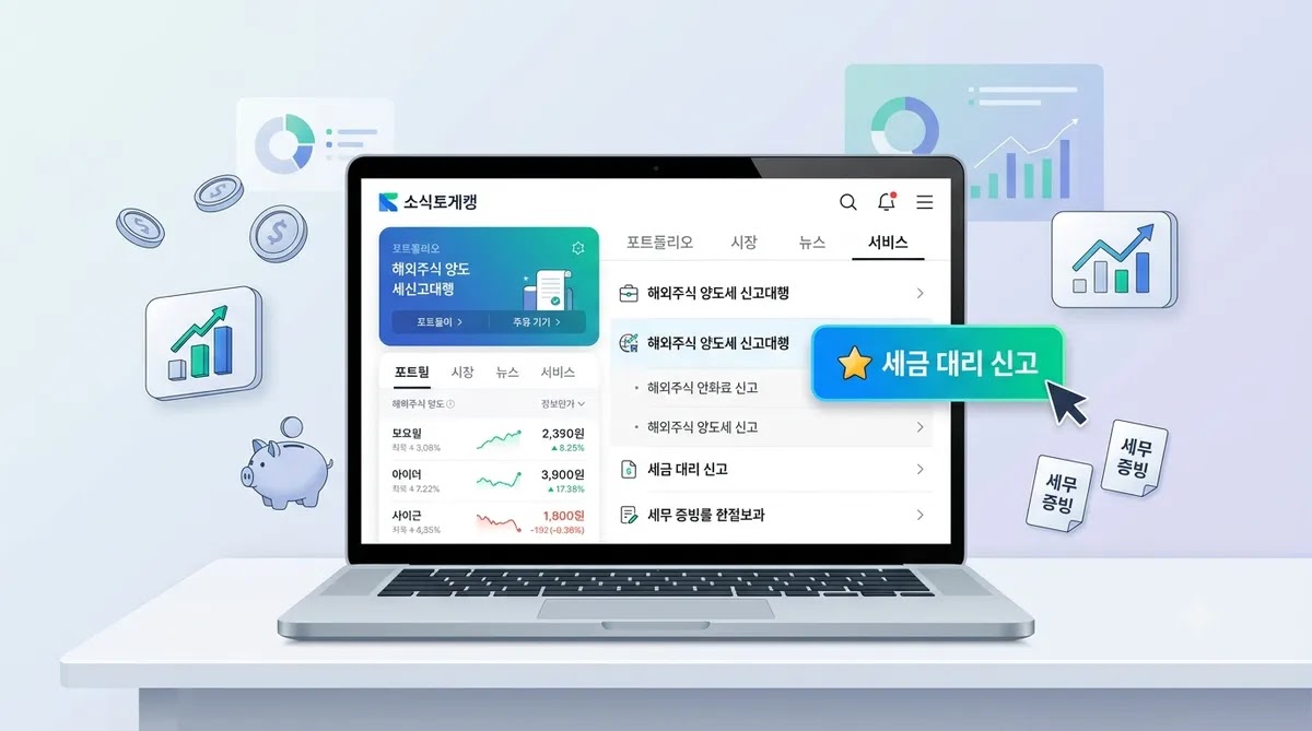 증권사 해외주식 양도소득세 무료 대리신고 신청 화면