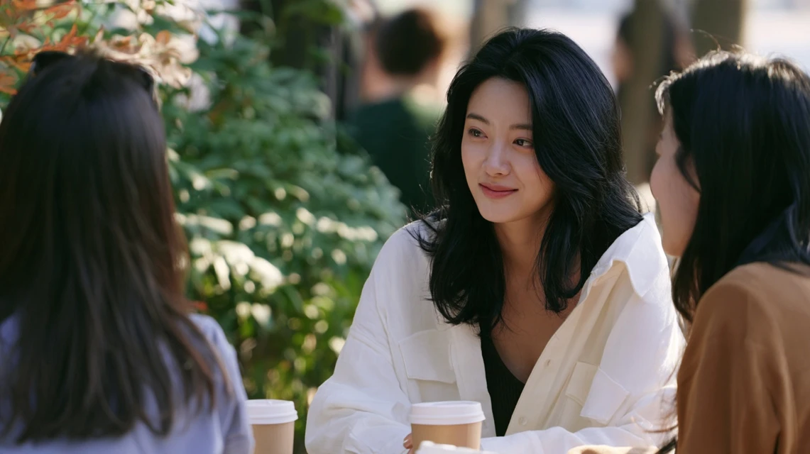 공원 벤치에서 편하게 대화하는 회원들
