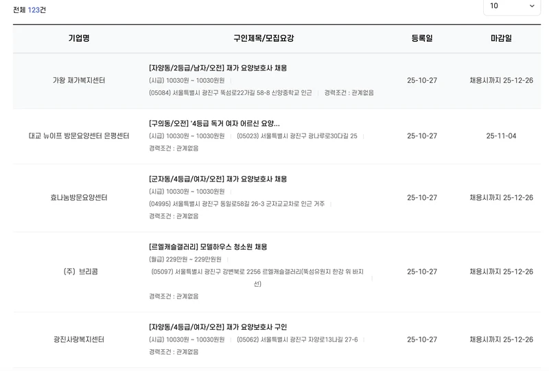 광진구-일자리센터-채용정보-2025년10월