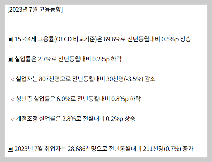 7월 취업자 수 요약