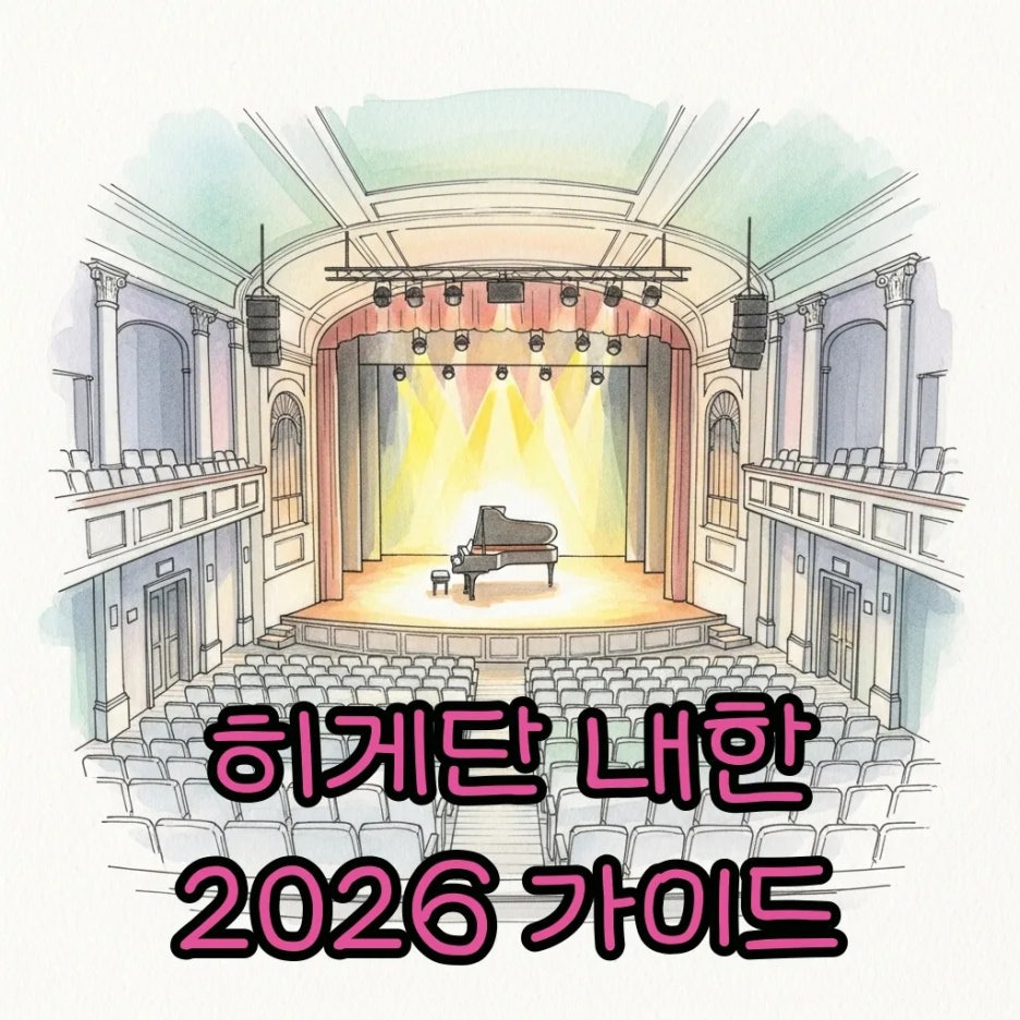 따뜻한 수채화 톤의 무대와 악기 풍경