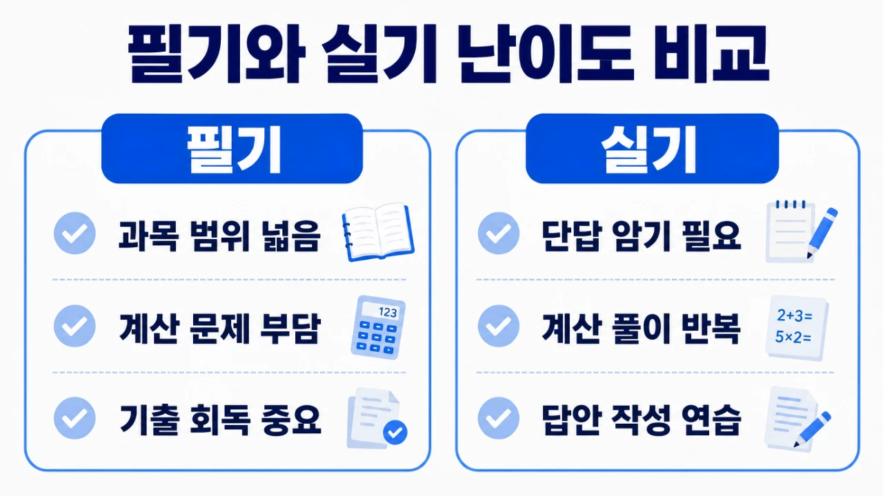 전기기사 필기와 실기 난이도 비교 체크리스트 이미지