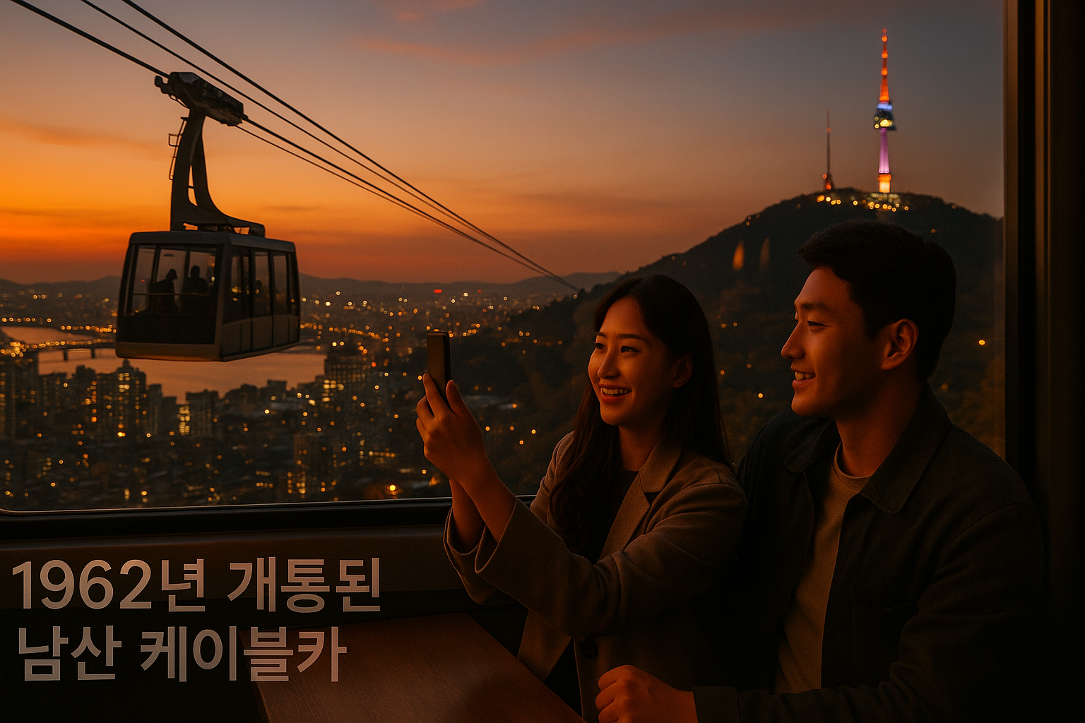 노을빛과 어울리는 남산 케이블카