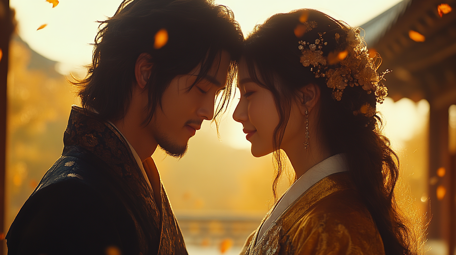 젊은 남녀가 한복을 입고 한국 전통문화체험을 하는 모습