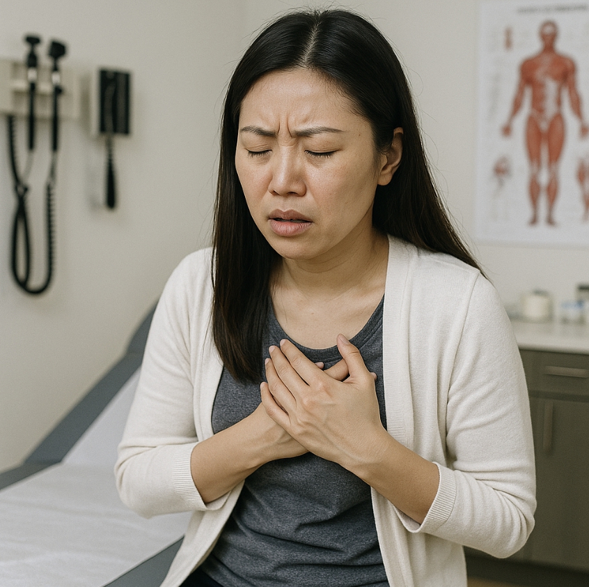 가슴 통증으로 병원을 찾은 여성 사진