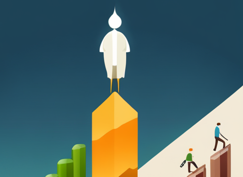 수익 극대화를 통한 정상에서있는것을 상징하는 이미지