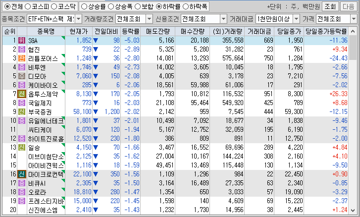 시간외 단일가 특징주
