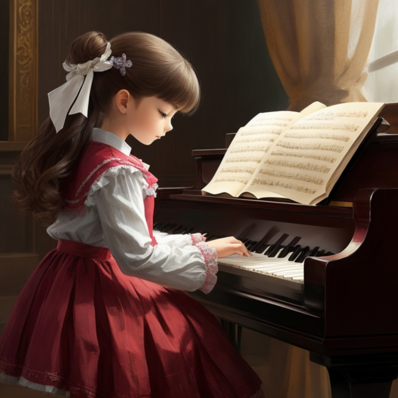 피아노를 연구하는 소녀