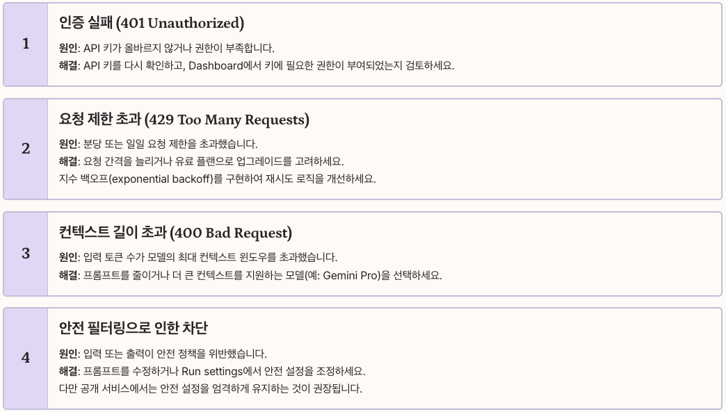 Google AI Studio 문제 해결 및 디버깅 내용 정리