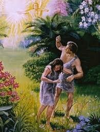 에덴동산에서 쫓겨나는 아담과 하와 - 가죽옷을 입고 나온 두 사람의 그림