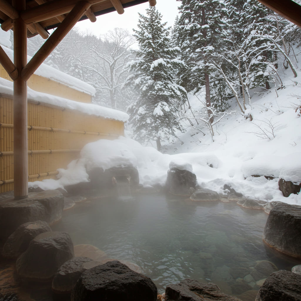 겨울 설경 속 일본 온천