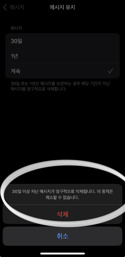 아이폰 메시지 유지 기간 30일