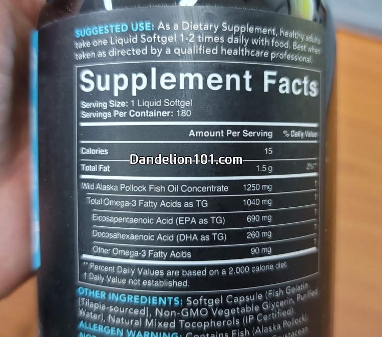 스포츠 리서치 트리플 스트랭스 오메가3 피시 오일 Sports Reserch Triple Strength Omega3 Fish Oil 성분표