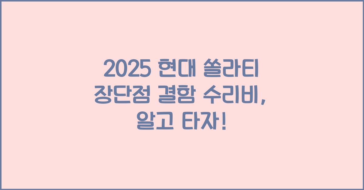 2025 현대 쏠라티 장단점 결함 수리비