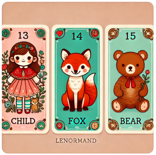 레노먼드 타로카드: 13번 아이, 14번 여우, 15번 곰 카드