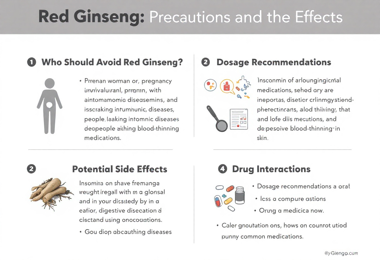 "홍삼 복용 시 주의사항과 부작용 가능성을 정리한 인포그래픽"