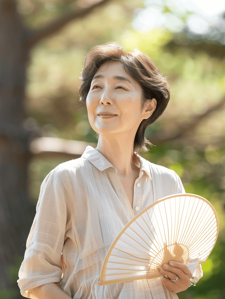 부채를-들고-있는-갱년기-여성