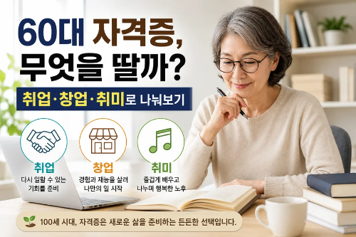 취업 창업 취미로 나누어 60대 자격증을 고민하는 모습