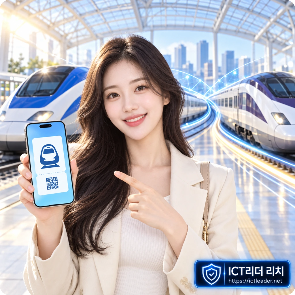 KTX와 SRT 고속열차 통합운행 및 모바일 승차권 예매를 소개하는 20대 여성 전문가 대표 이미지