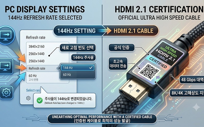 4K 144Hz 모니터 샀는데 60Hz만 나온다면? DP&middot;HDMI 케이블