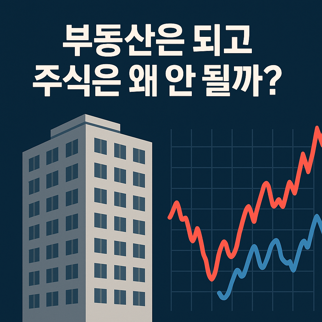 부동산과 주식 투자의 심리적 차이를 상징하는 대표 이미지