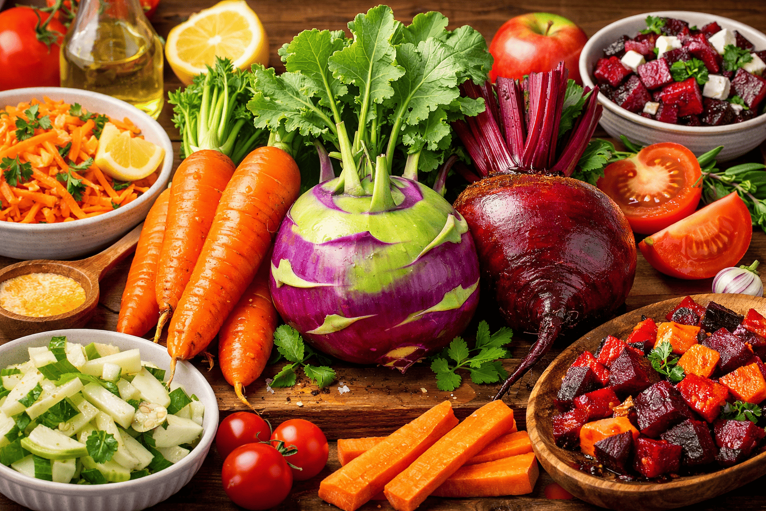 최신 건강식 당근 콜라비 비트 (영양과 요리법)