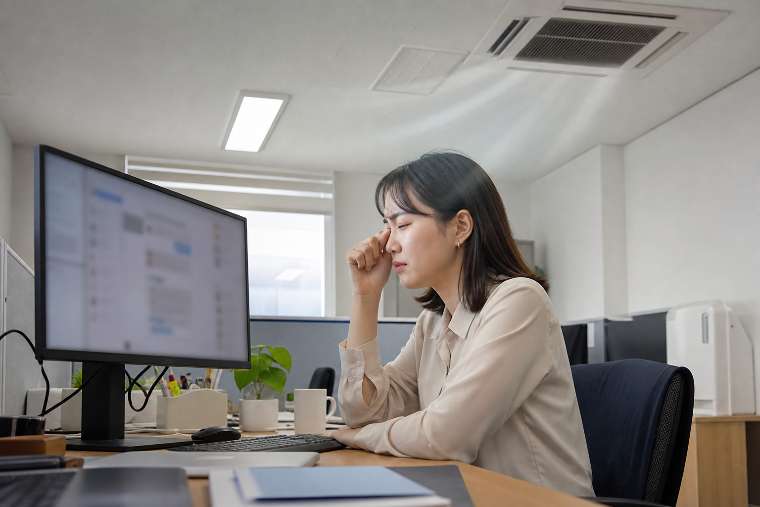 화면과 냉방 바람이 겹치는 환경