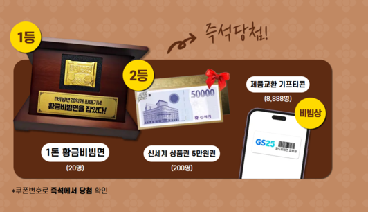 황금비빔면 20억판매기념 즉석경품당첨 이벤트
