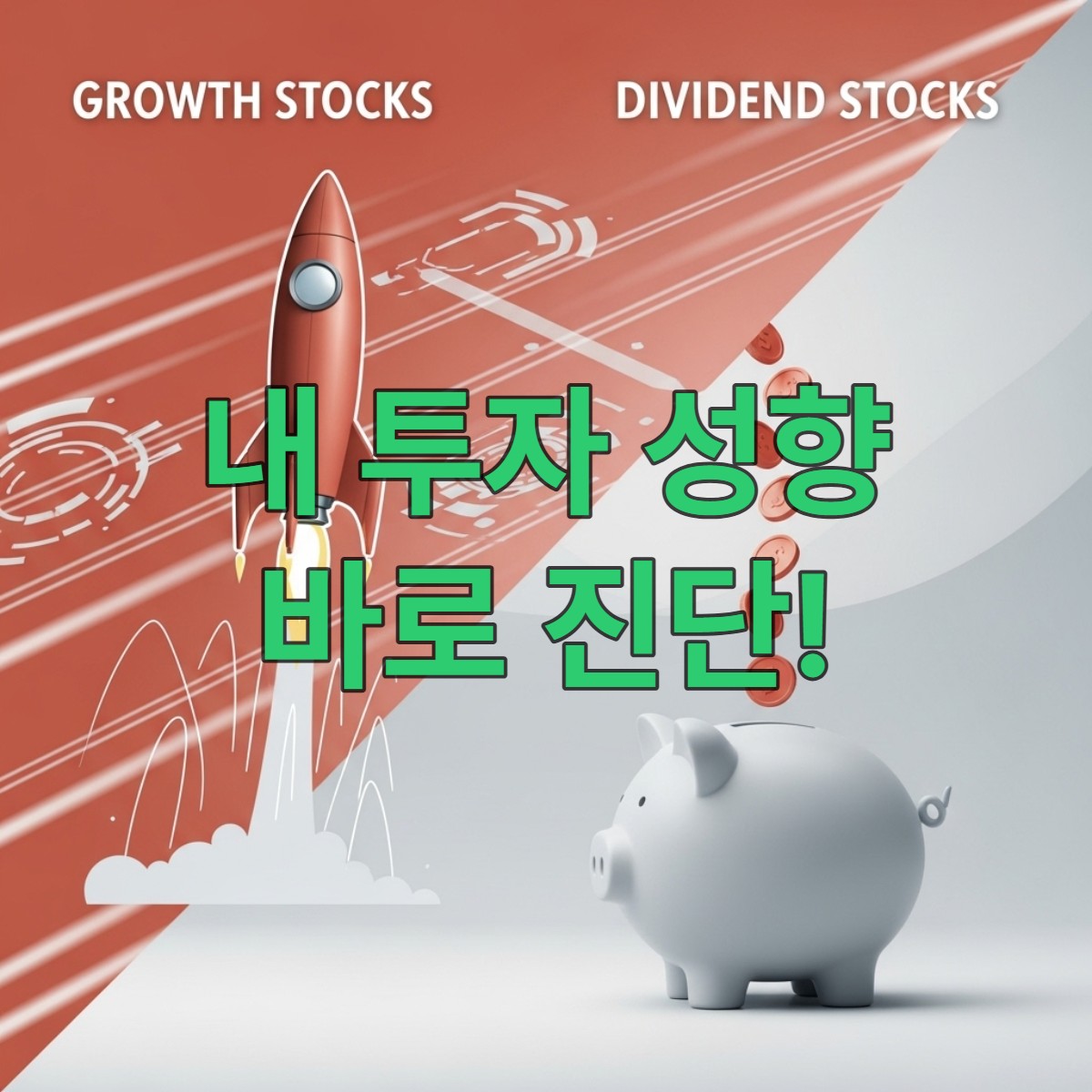 성장주와 배당주 요소를 함께 보여주는 균형 잡힌 이미지. 두 가지 투자 전략을 결합한 분산 포트폴리오의 이점을 시각적으로 표현.