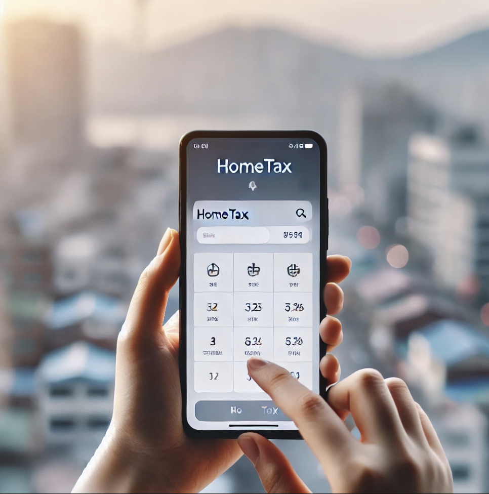 스마트폰으로 홈택스 앱을 이용해 상속세 계산하는 모습