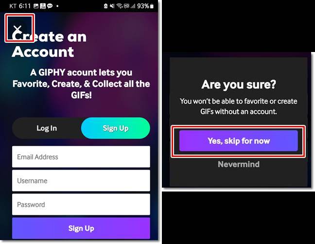 GIPHY에서 회원가입 통과하는 화면