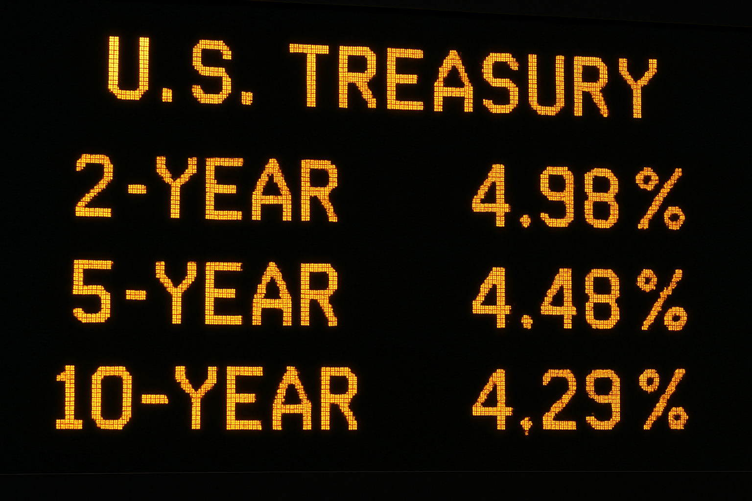 US Treasury yields electronic board close up no people