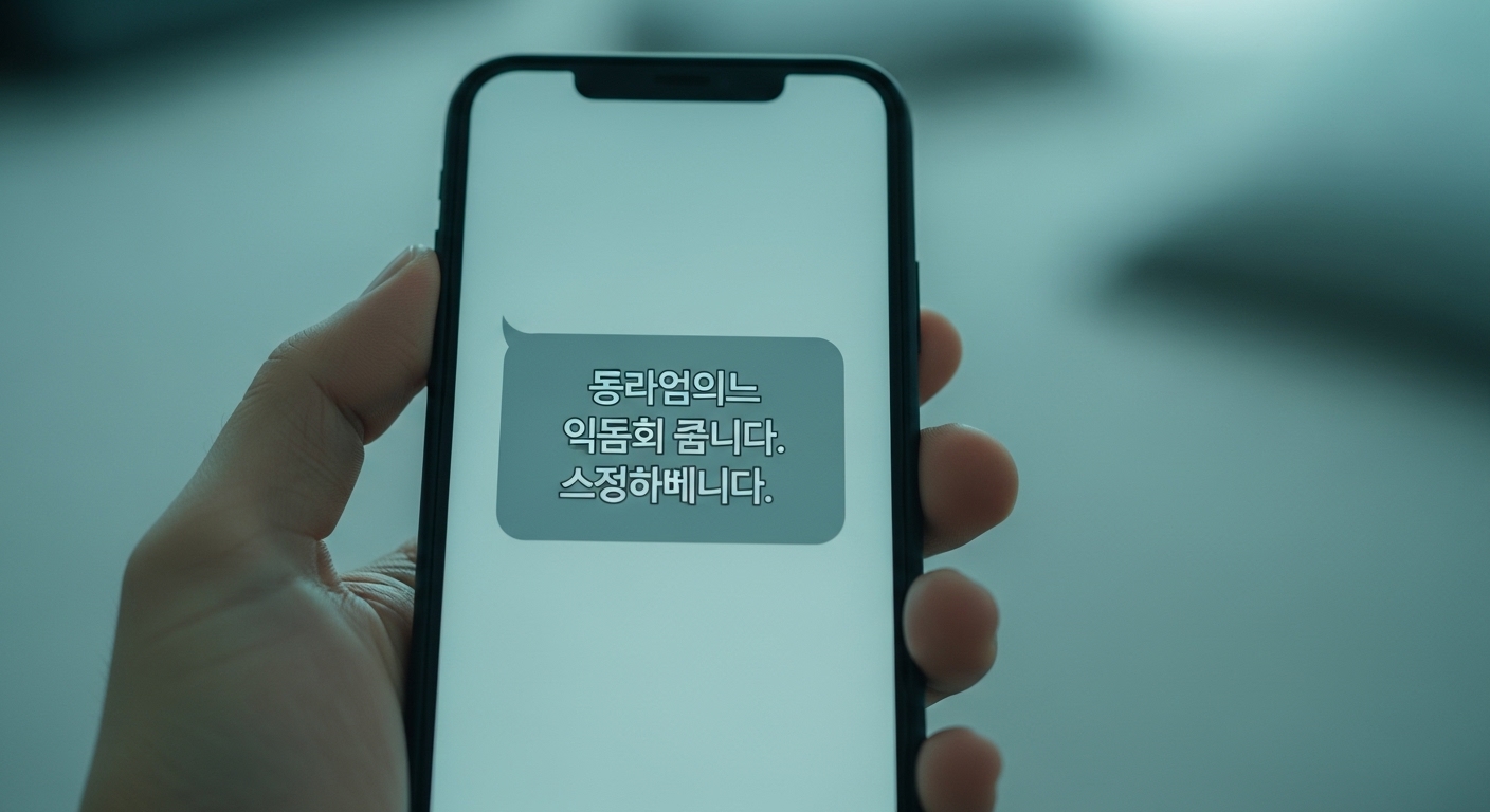 스마트폰 화면에 진심이 담긴 간결한 조문 문자 메시지가 표시된 모습