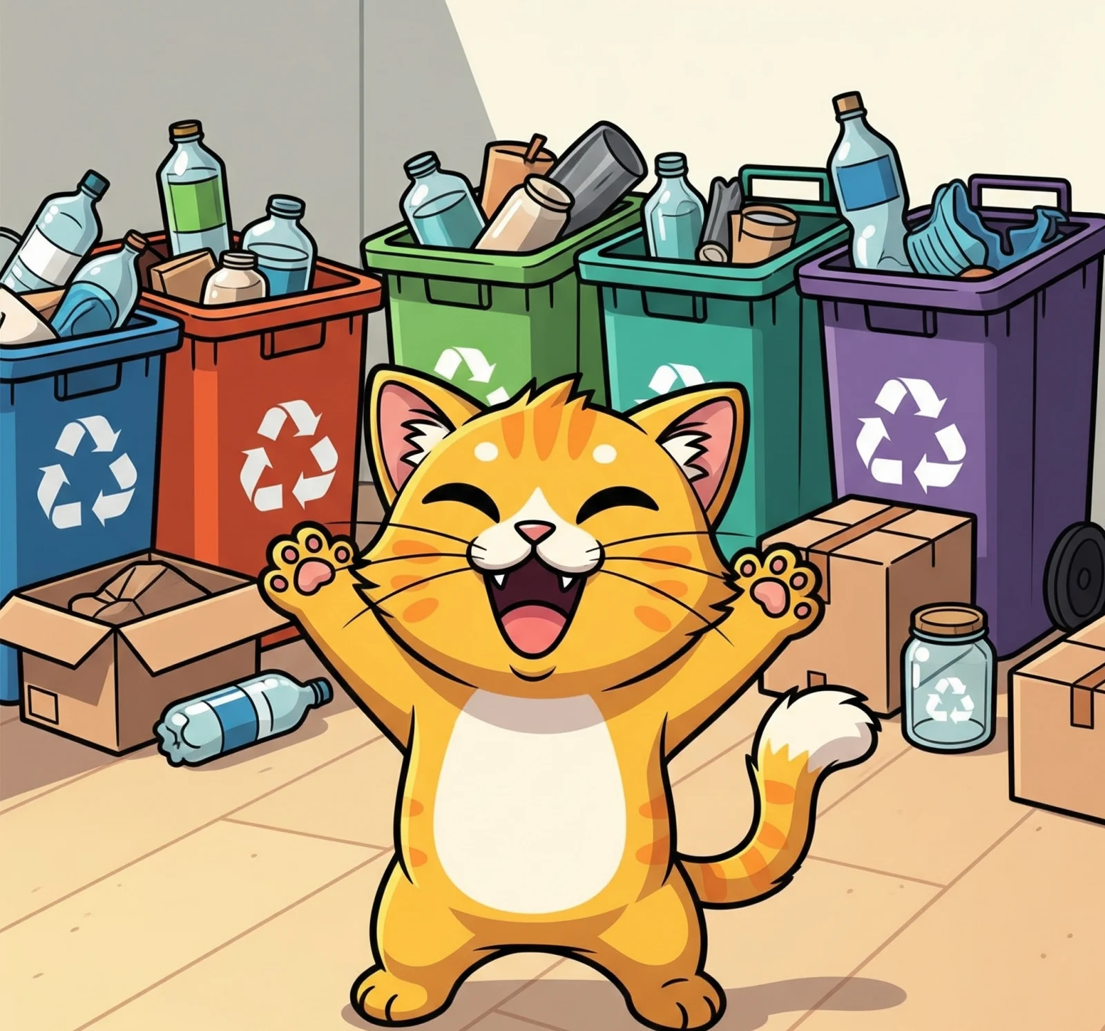 분리수거 구역을 만들고 좋아하는 고양이 그림, Create a recycling area and draw your favorite cat