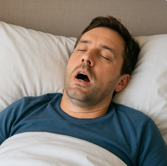 입 벌리고 자고 있는 남성의 모습