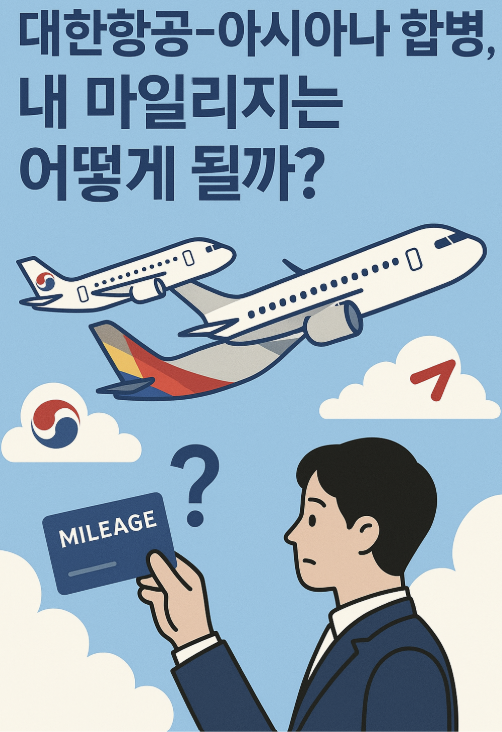 대한항공-아시아나 합병후 내 마일리지가 어떻게 될까라는 제목을 연상시키는 이미지