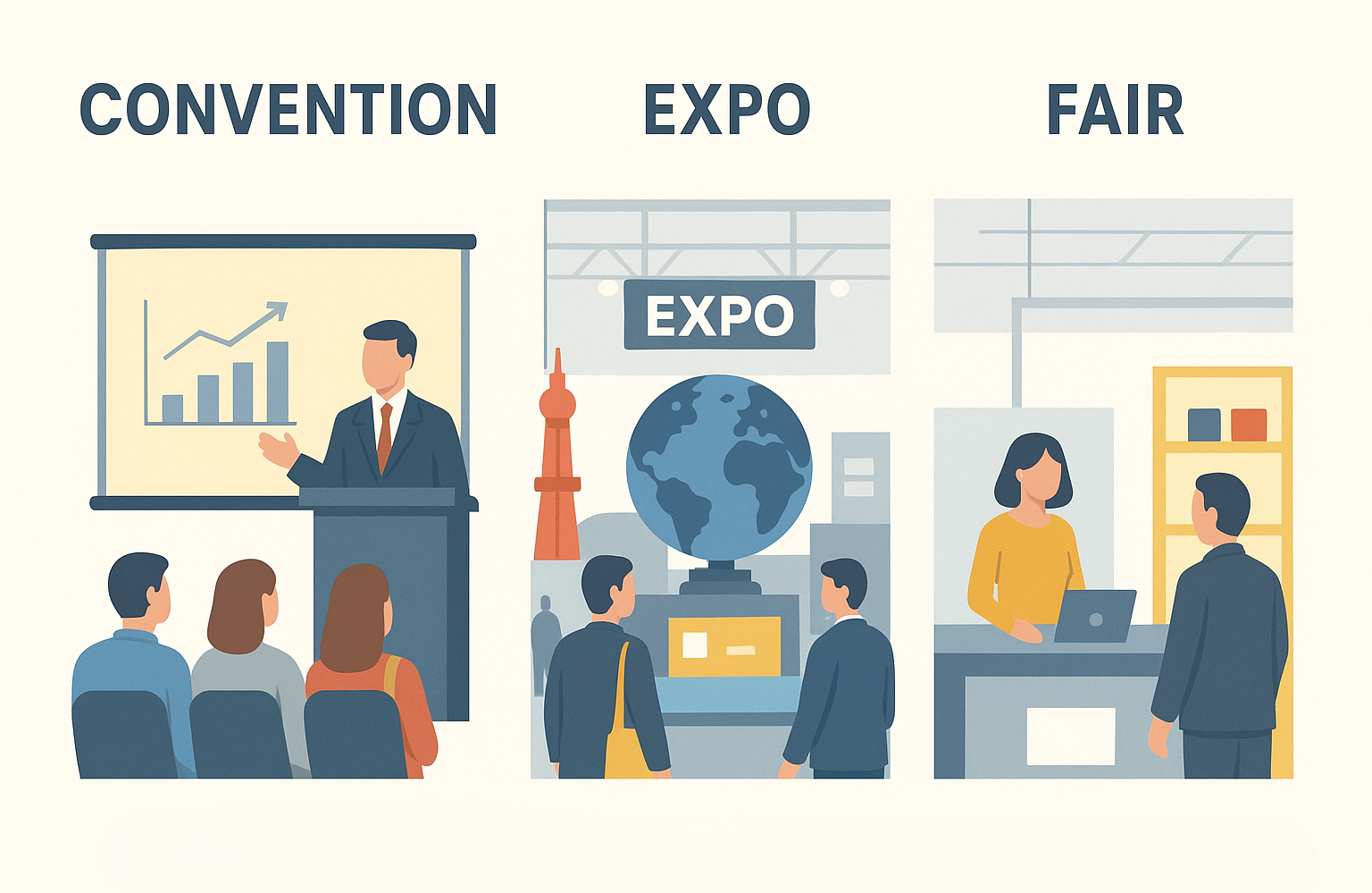 컨벤션, 엑스포, 박람회 비교 일러스트