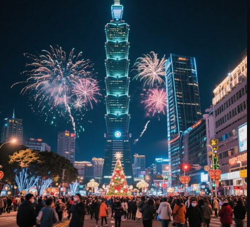 대만 타이베이 101 빌딩 겨울 야경과 불꽃놀이