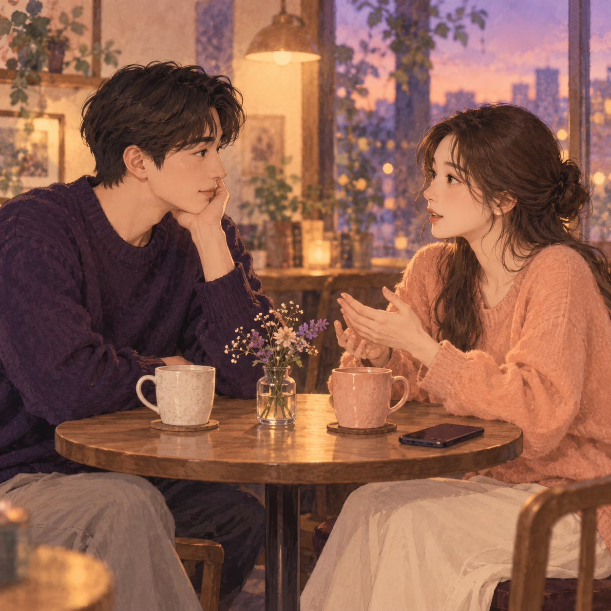 함께 대화하며 서로의 마음을 듣는 연인