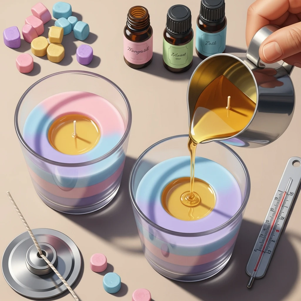 컬러 양초를 붓는 과정