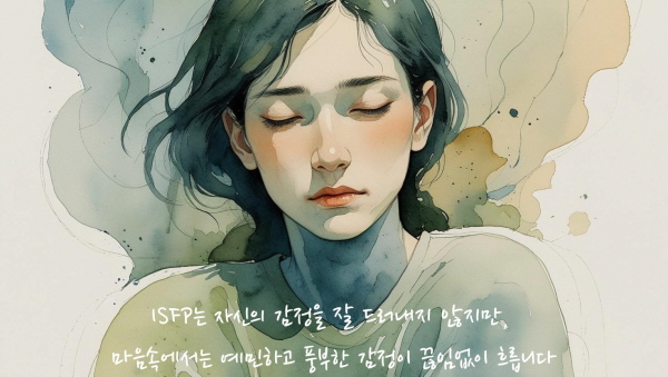 ISFP는 자신의 감정을 잘 드러내지 않지만, 마음속에서는 예민하고 풍부한 감정이 끊임없이 흐릅니다에 관한 그림