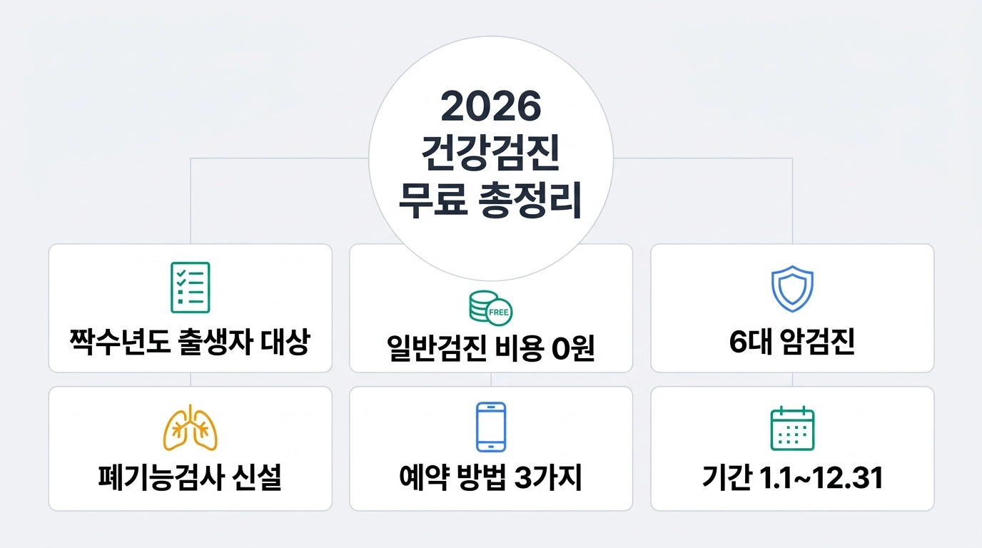 2026년 국가건강검진 무료 대상 짝수년도 출생자 일반검진 암검진 변경사항 총정리 인포그래픽