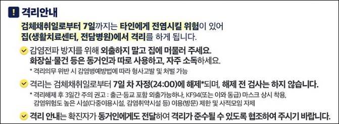 코로나 확진자 동거인 격리
